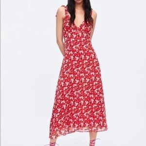 ZARA Red Floral Midi Dress